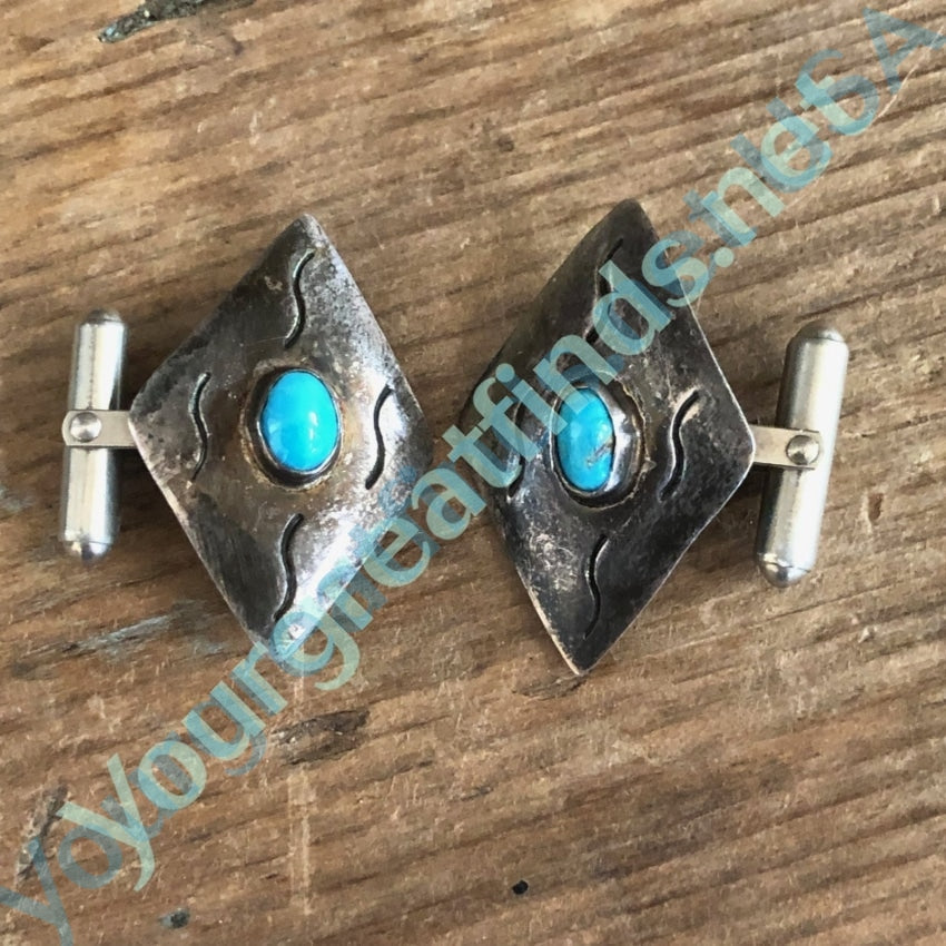 Navajo Sterling Silver and Turquoise Cufflinks Yourgreatfinds