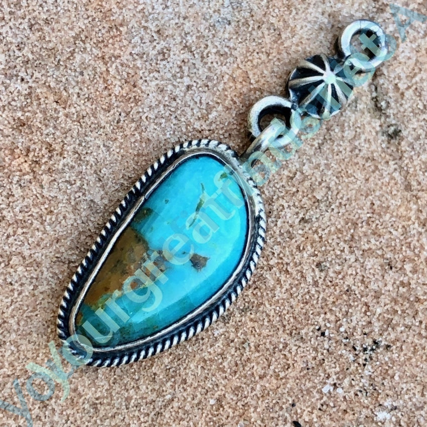 Navajo Sterling Silver and Turquoise Pendant with Fluted Button Yourgreatfinds