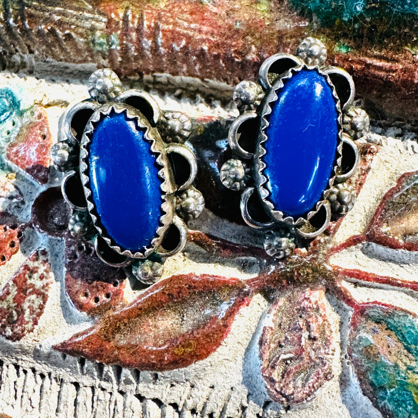 Navajo Sterling Silver & Azurite Pierced Post Earrings