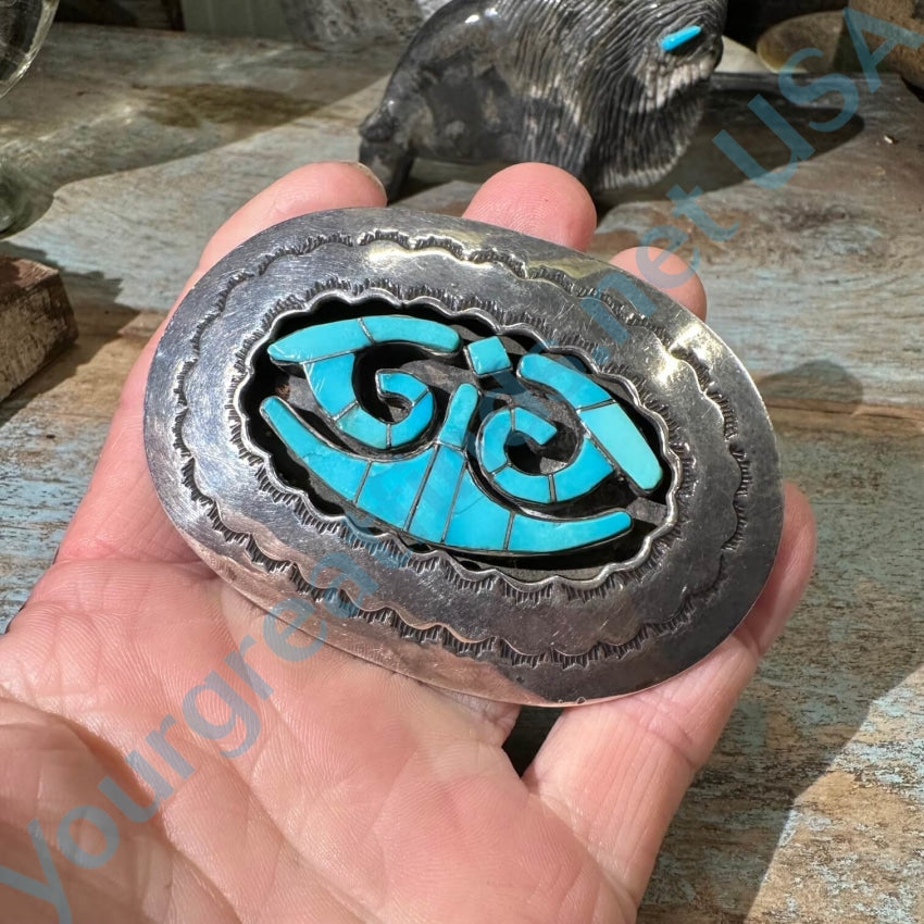 Navajo Sterling Silver Belt Buckle Turquoise Inlay