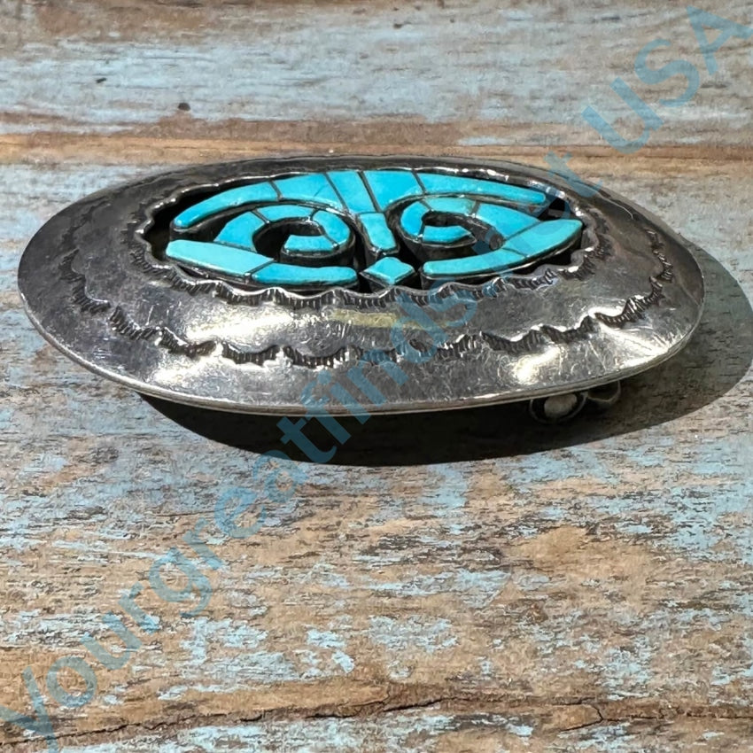 Navajo Sterling Silver Belt Buckle Turquoise Inlay