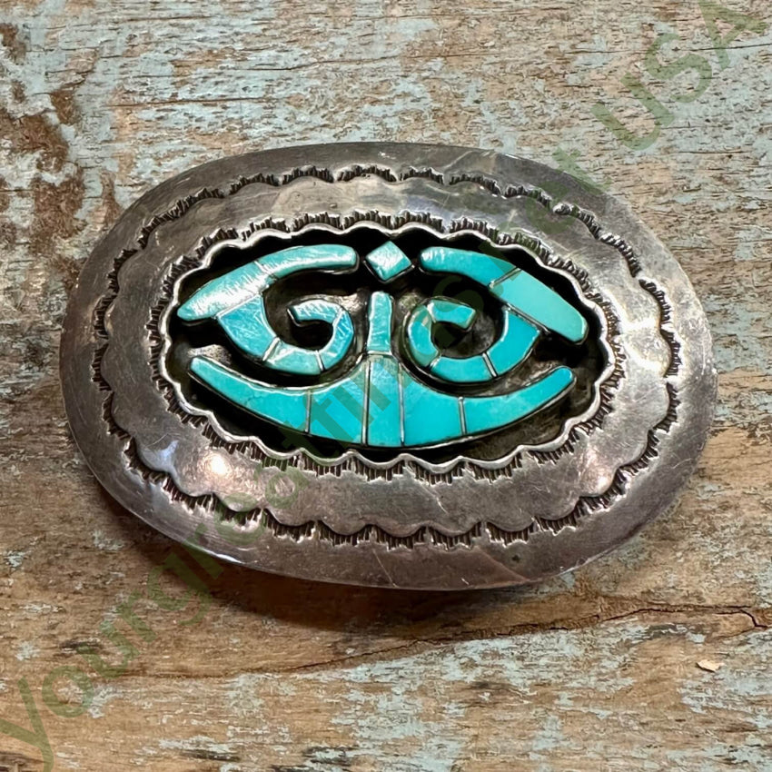 Navajo Sterling Silver Belt Buckle Turquoise Inlay
