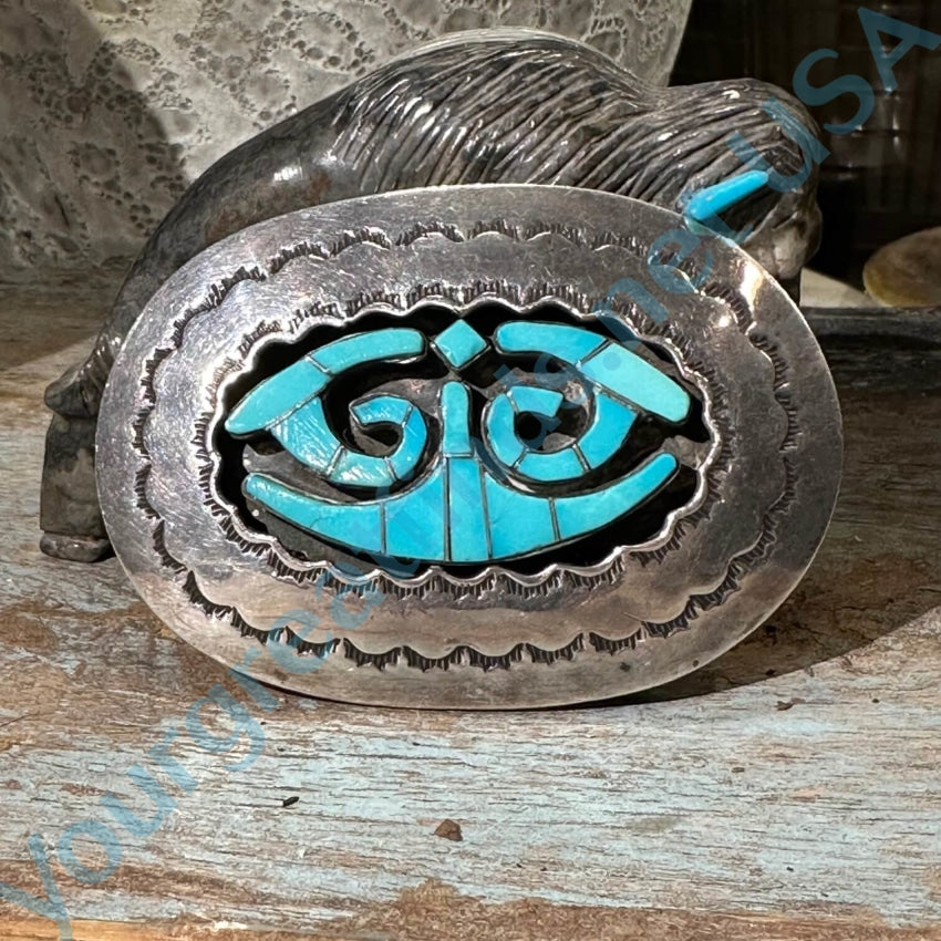Yourgreatfinds Navajo Sterling Silver Belt Buckle Turquoise Inlay