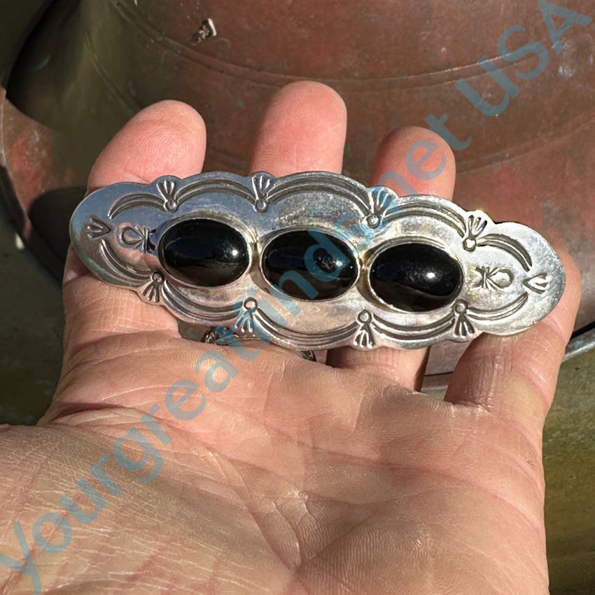 Navajo Sterling Silver & Black Onyx Large Hair Barrette Hair Barrette