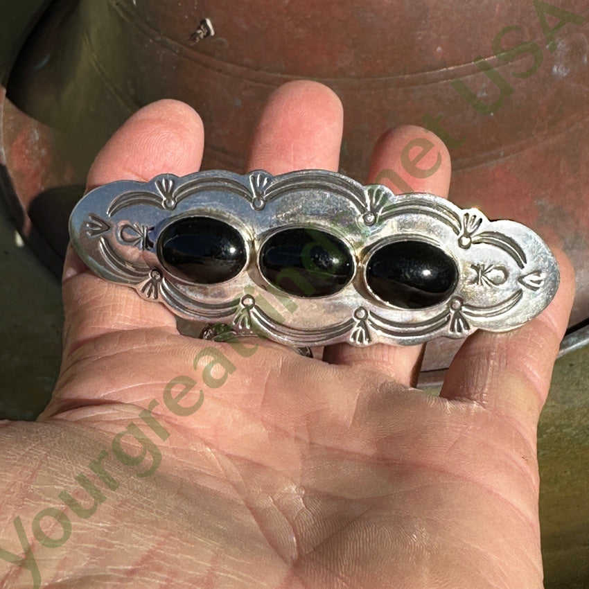 Navajo Sterling Silver & Black Onyx Large Hair Barrette Hair Barrette