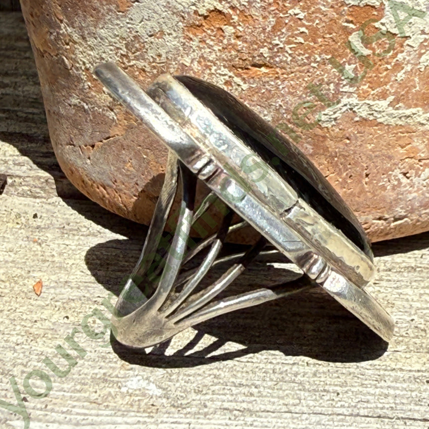 Navajo Sterling Silver Black Onyx Large Ring L. Yazzie Size 7 pin