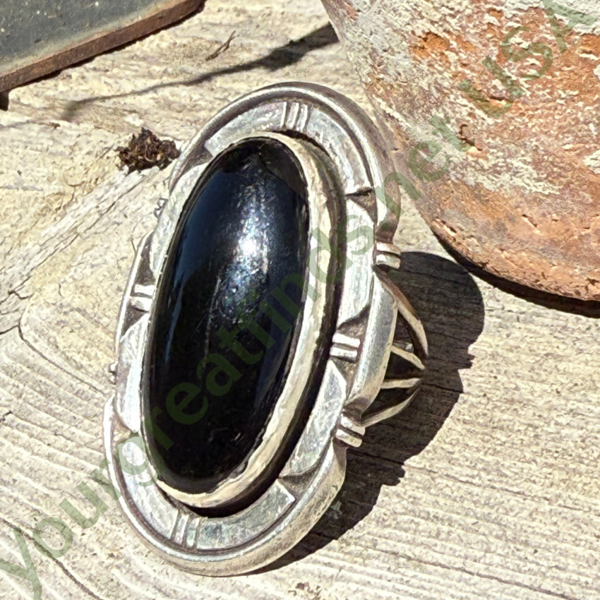 Navajo Sterling Silver Black Onyx Large Ring L. Yazzie Size 7 pin