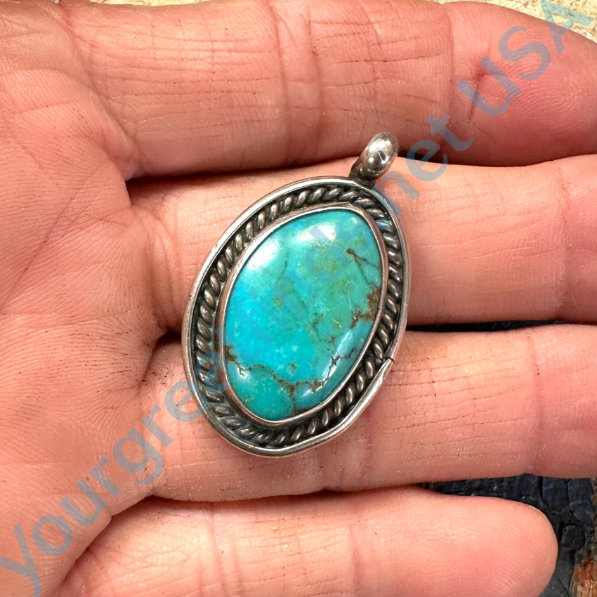 Navajo Sterling Silver Bright Turquoise Pendant Pendant