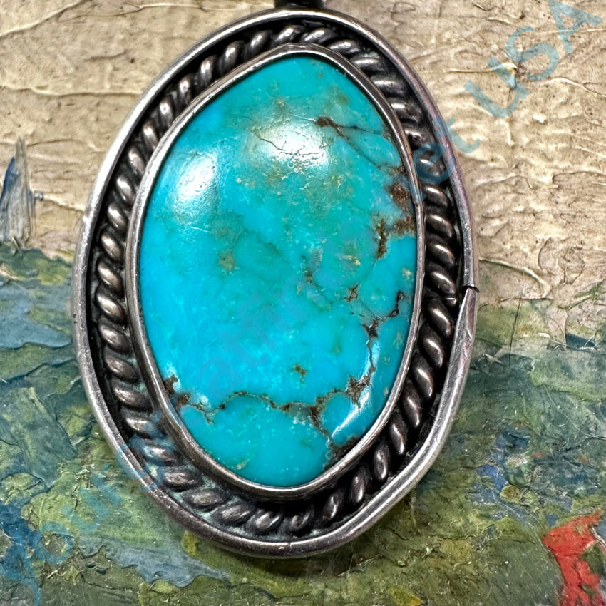 Navajo Sterling Silver Bright Turquoise Pendant Pendant