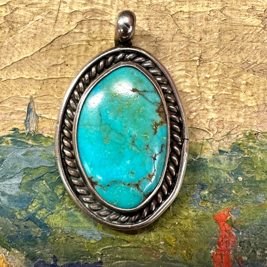 Navajo Sterling Silver Bright Turquoise Pendant Pendant