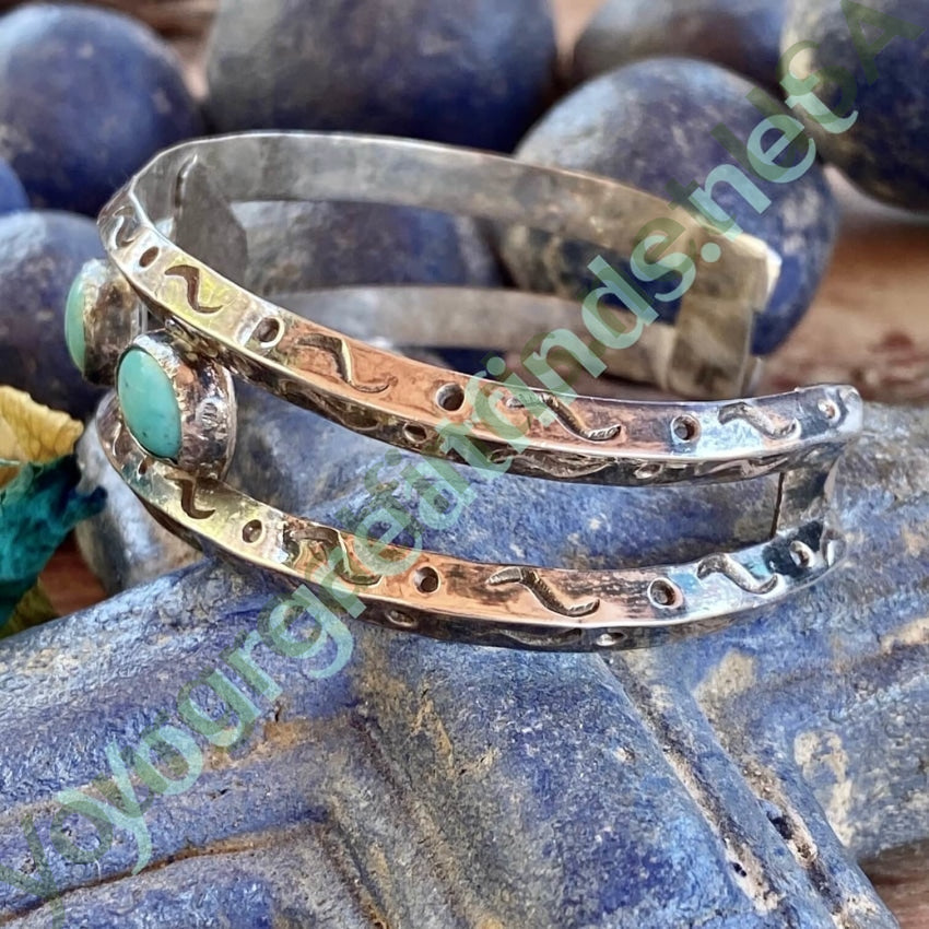 Navajo Sterling Silver Carinated Turquoise Row Bracelet Yourgreatfinds