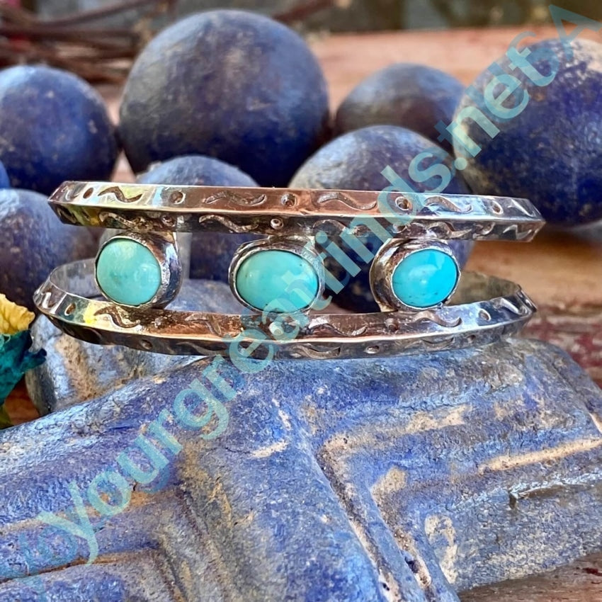 Navajo Sterling Silver Carinated Turquoise Row Bracelet Yourgreatfinds