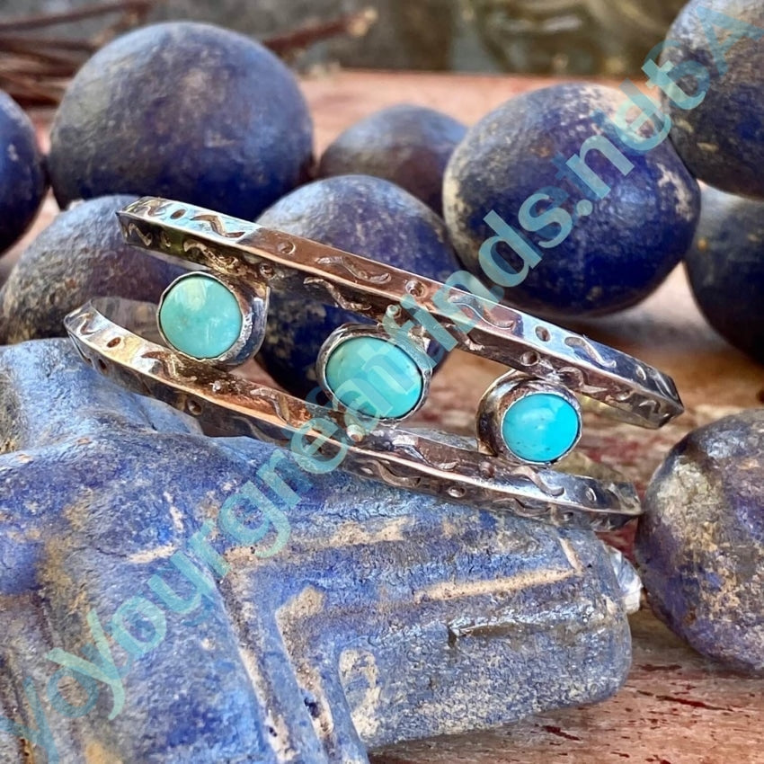 Navajo Sterling Silver Carinated Turquoise Row Bracelet Yourgreatfinds