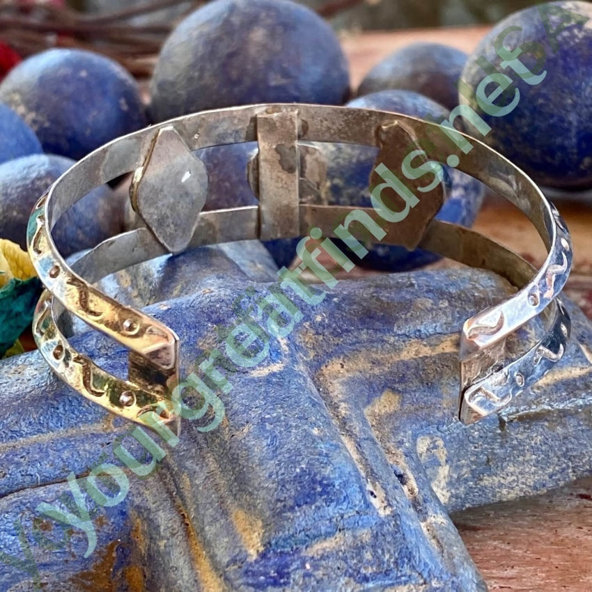 Navajo Sterling Silver Carinated Turquoise Row Bracelet Yourgreatfinds