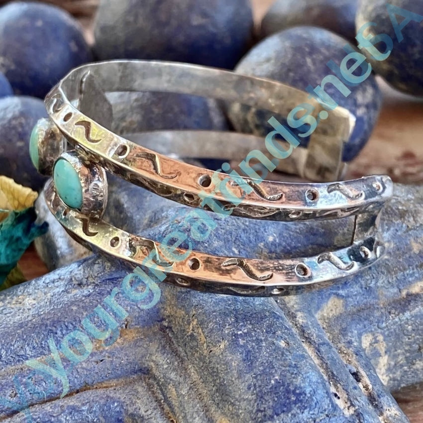 Navajo Sterling Silver Carinated Turquoise Row Bracelet Yourgreatfinds
