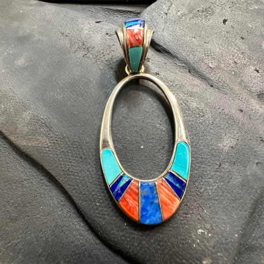 Navajo Sterling Silver Channel Inlay Enhancer Pendant Begay