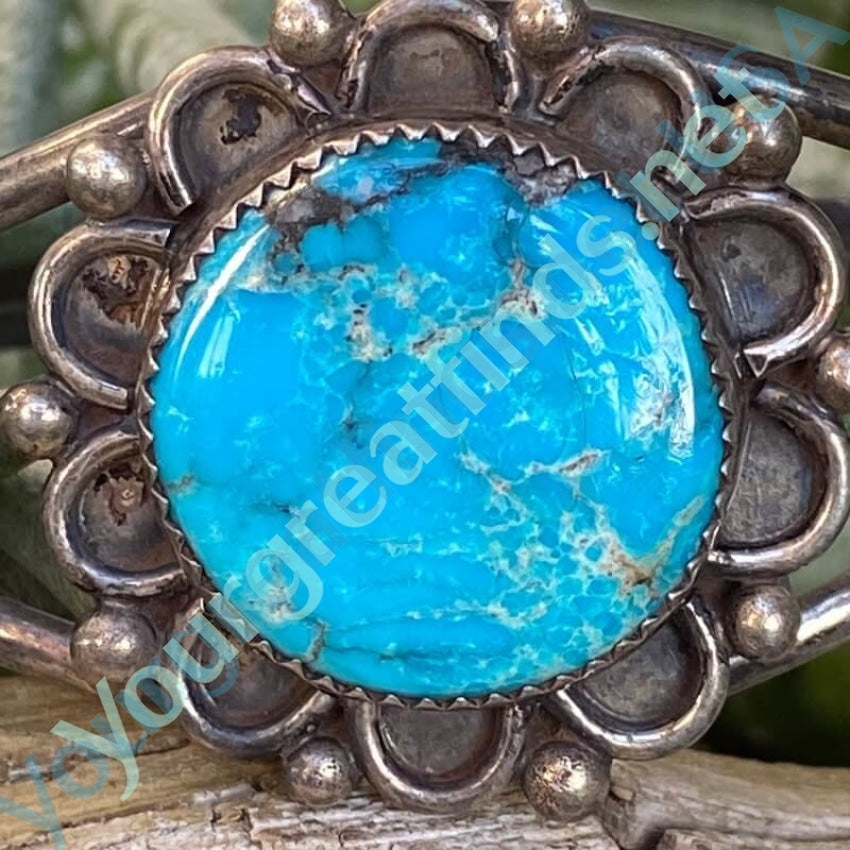 Navajo Sterling SIlver Cuff Bracelet with Large Round Turquoise Stone Yourgreatfinds
