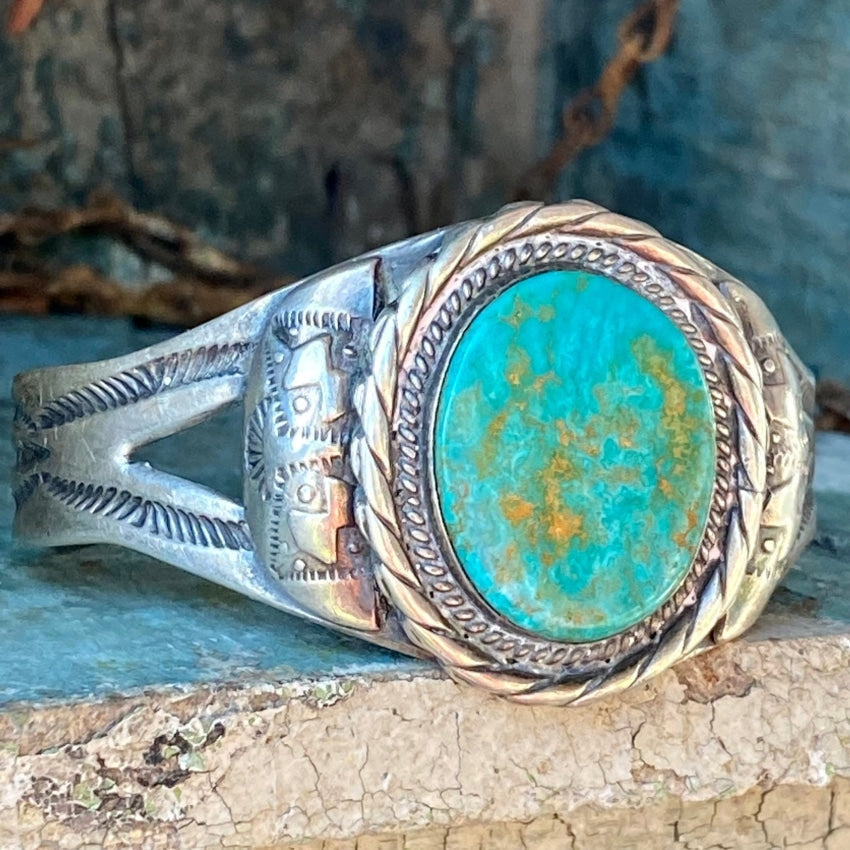 Navajo Sterling Silver Cuff Turquoise Bracelet Fred Harvey Yourgreatfinds