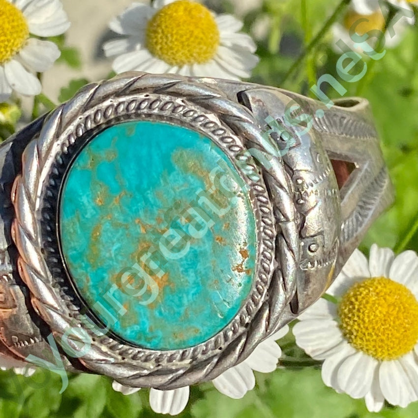 Navajo Sterling Silver Cuff Turquoise Bracelet Fred Harvey Yourgreatfinds