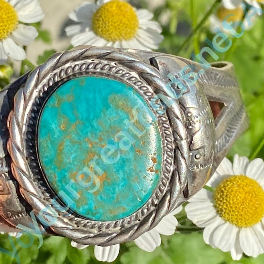 Navajo Sterling Silver Cuff Turquoise Bracelet Fred Harvey Yourgreatfinds