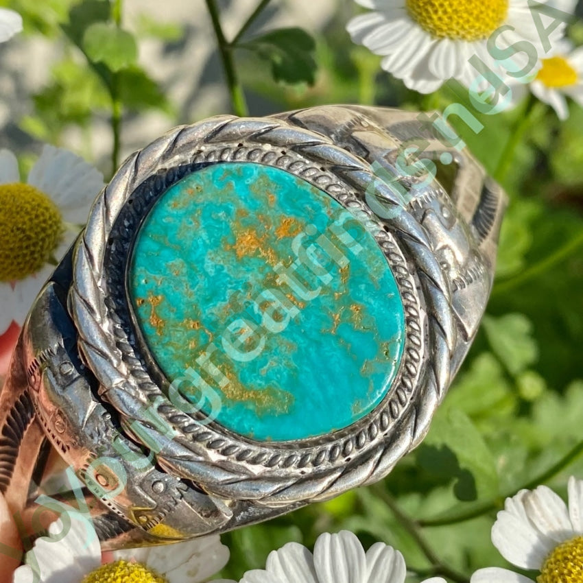 Navajo Sterling Silver Cuff Turquoise Bracelet Fred Harvey Yourgreatfinds