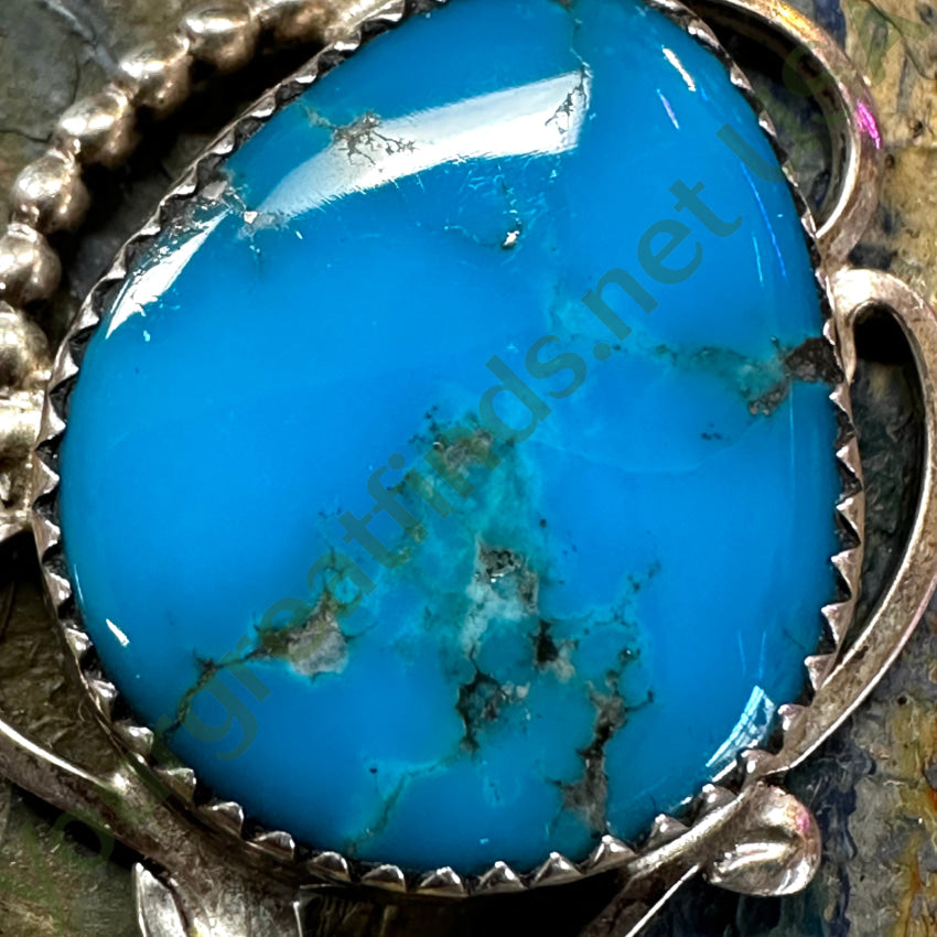 Navajo Sterling Silver Dark Blue Turquoise Pendant Pendant