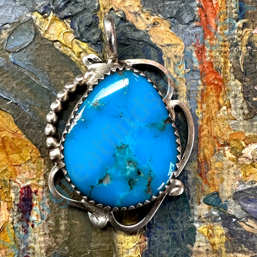 Navajo Sterling Silver Dark Blue Turquoise Pendant Pendant