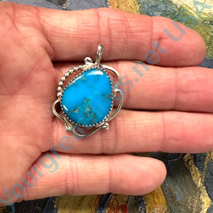 Navajo Sterling Silver Dark Blue Turquoise Pendant Pendant