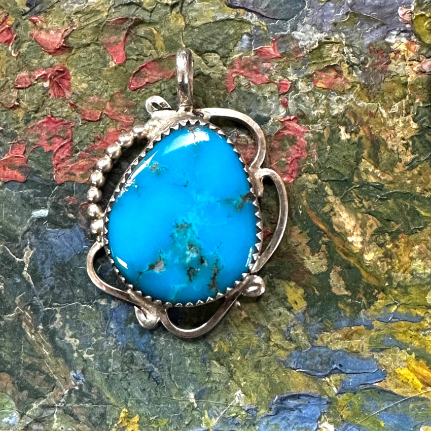 Navajo Sterling Silver Dark Blue Turquoise Pendant Pendant