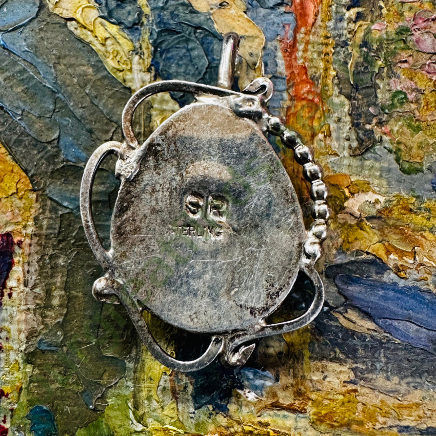 Navajo Sterling Silver Dark Blue Turquoise Pendant Pendant