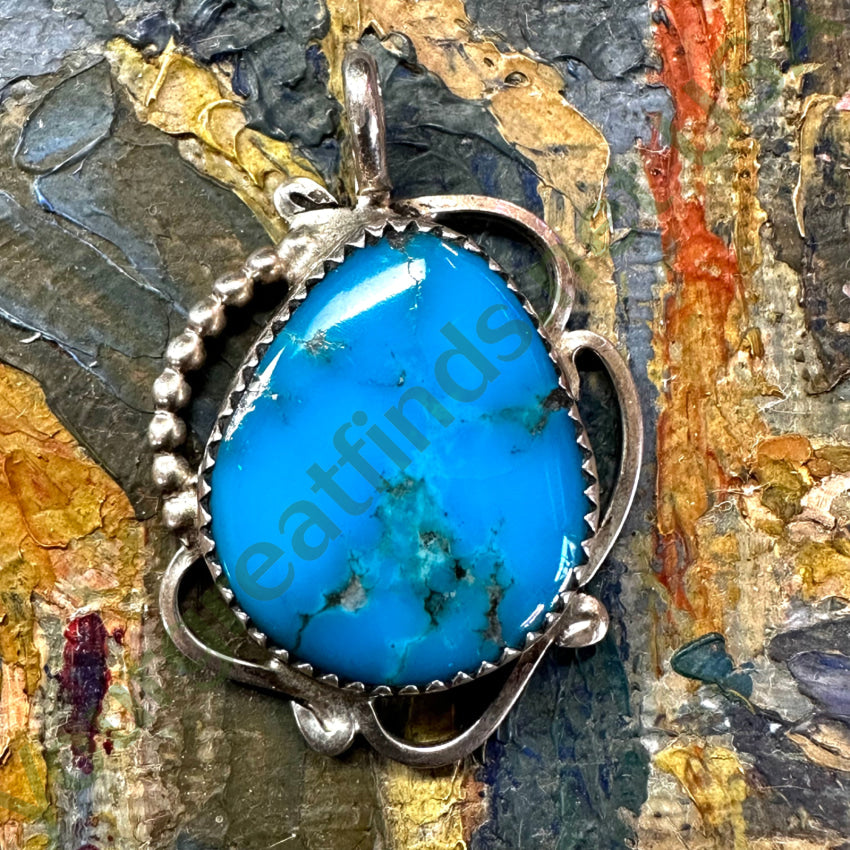 Navajo Sterling Silver Dark Blue Turquoise Pendant Pendant