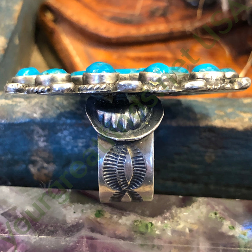 Navajo Sterling Silver Deep Blue Turquoise Rosette Ring Size 8