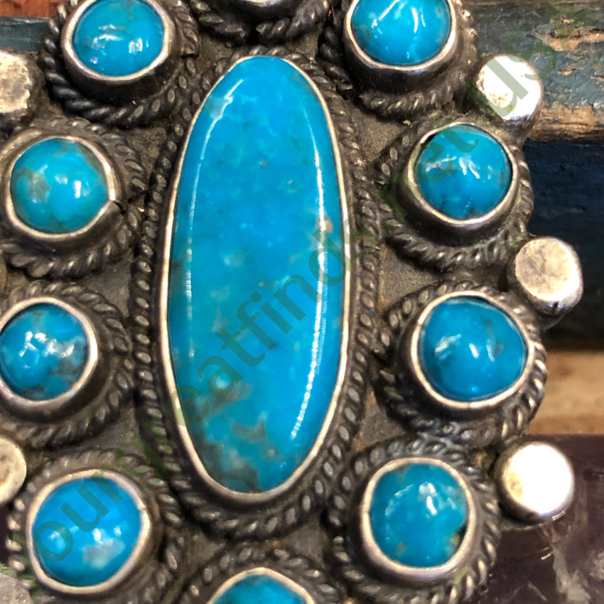 Navajo Sterling Silver Deep Blue Turquoise Rosette Ring Size 8