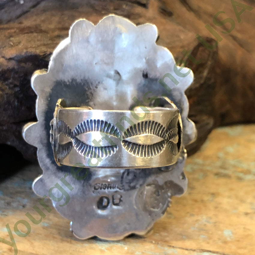 Navajo Sterling Silver Deep Blue Turquoise Rosette Ring Size 8