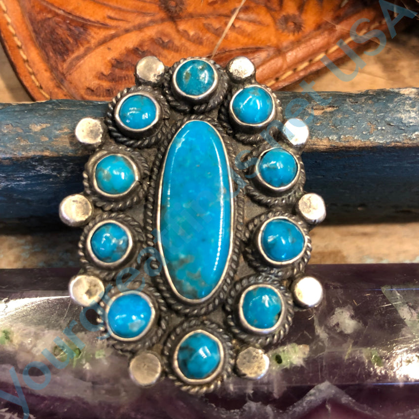 Navajo Sterling Silver Deep Blue Turquoise Rosette Ring Size 8