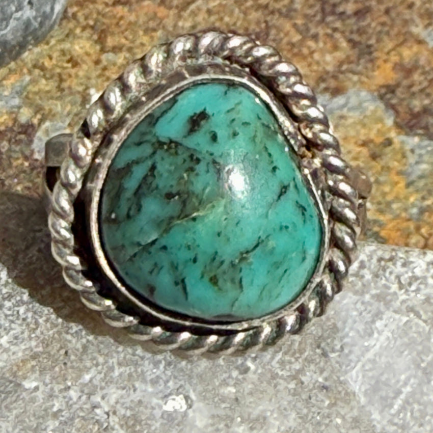 Navajo Sterling Silver & Dendritic Turquoise Ring Size 5 ring