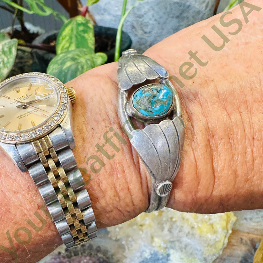 Navajo Sterling Silver Fan Bracelet Morenci Mine Turquoise