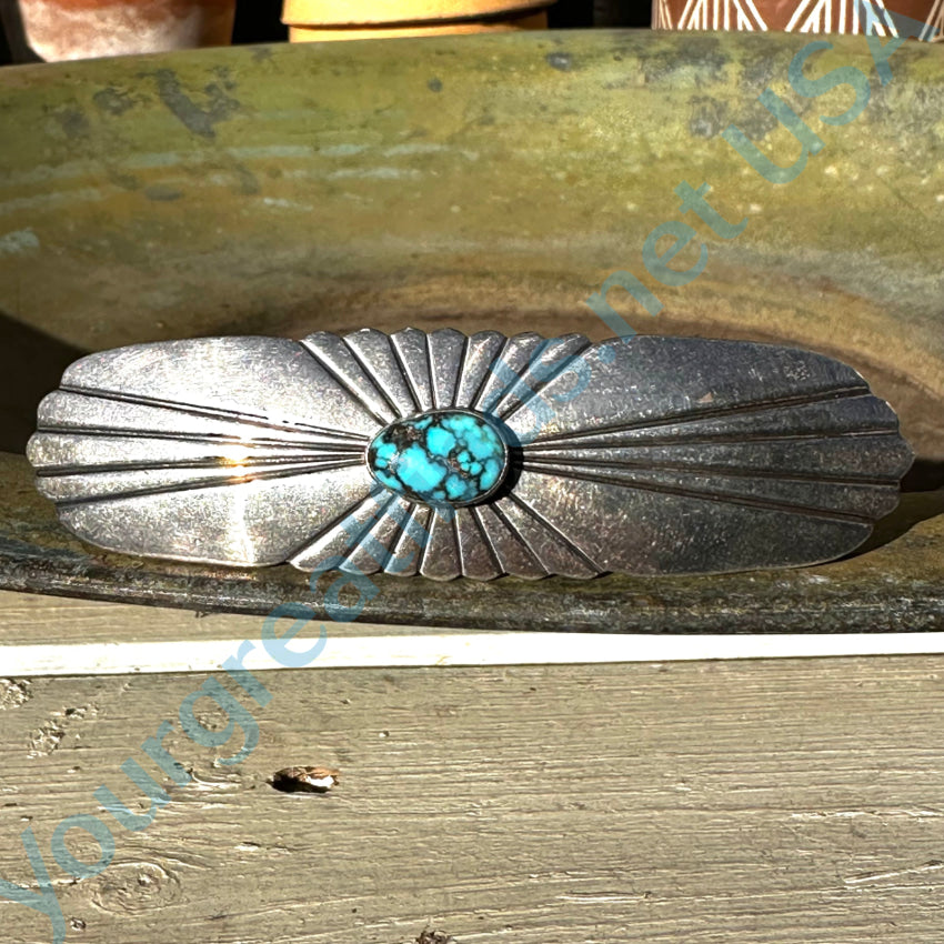 Navajo Sterling Silver Hair Barrette Spider Web Turquoise Hair Barrette