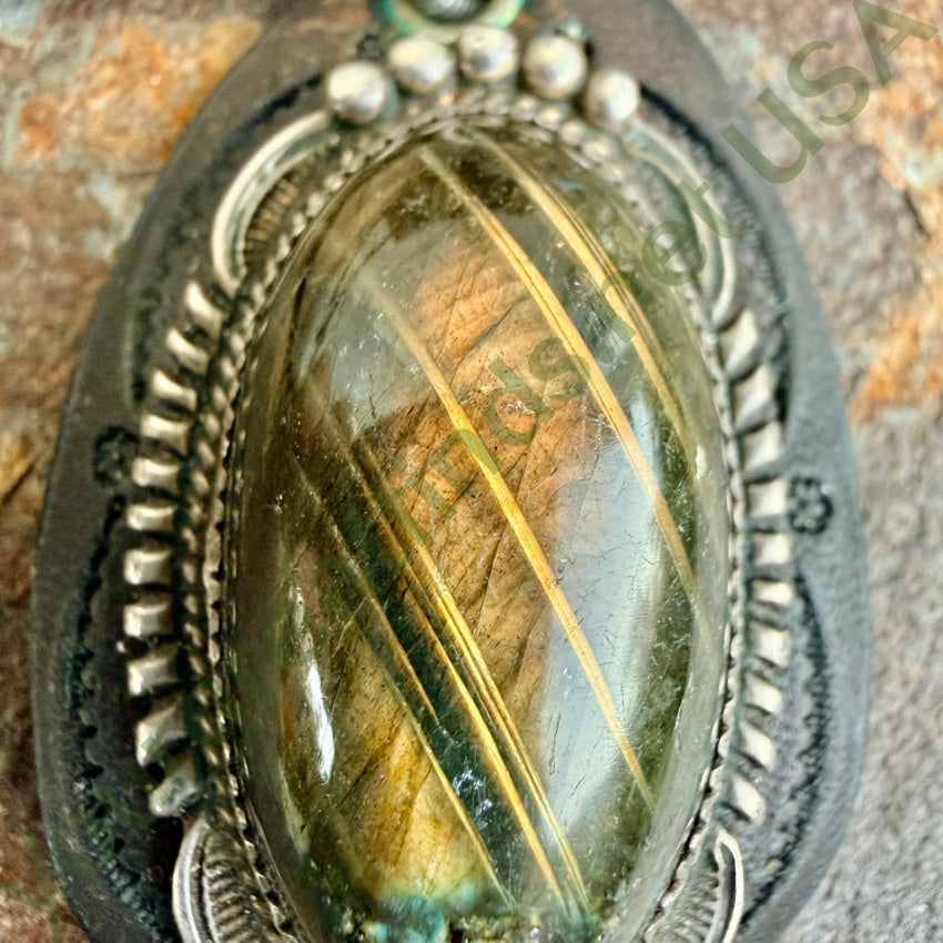 Navajo Sterling Silver Hawk’s Eye & Leather Necklace necklace