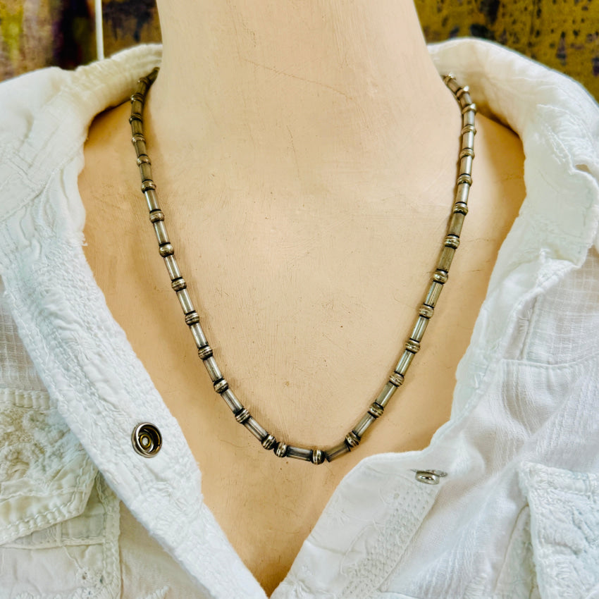 Navajo Sterling Silver Hogan & Tube Bead Necklace 19.5’’ necklace