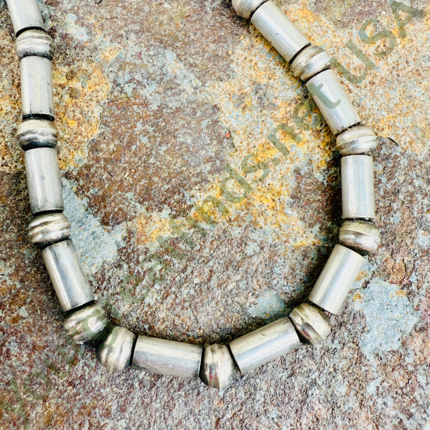 Navajo Sterling Silver Hogan & Tube Bead Necklace 19.5’’ necklace