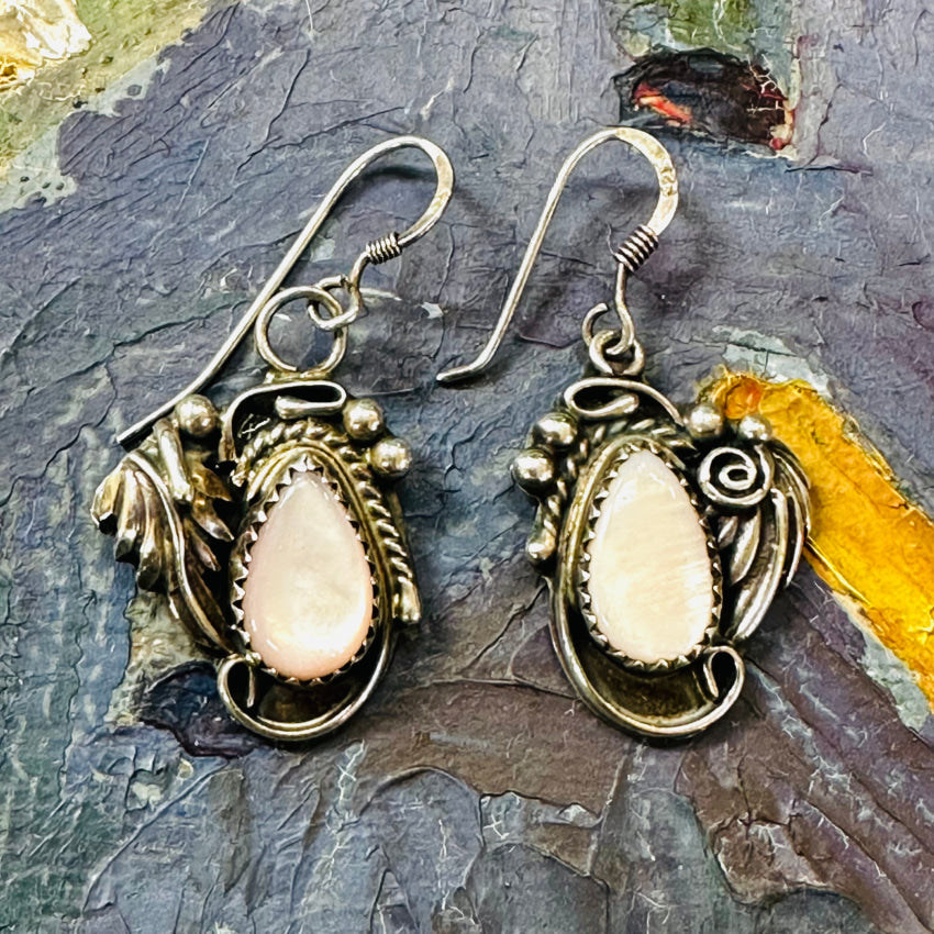Navajo Sterling Silver & Mother-Of-Pearl Pierced Earrings Earrings