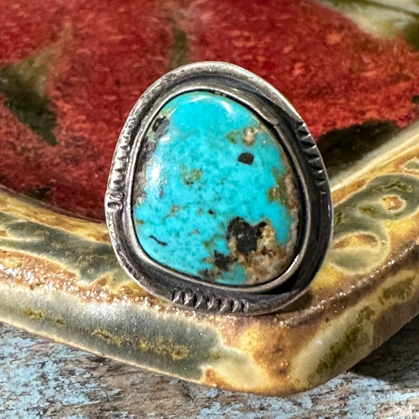 Navajo Sterling Silver Mottled Spider Web Turquoise Ring 6