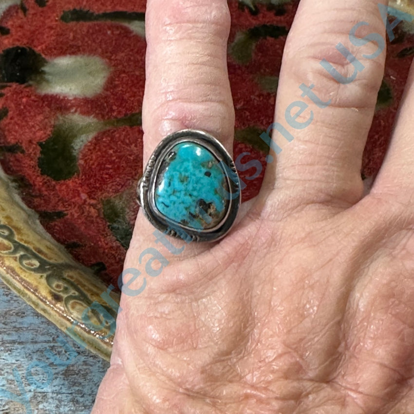 Navajo Sterling Silver Mottled Spider Web Turquoise Ring 6