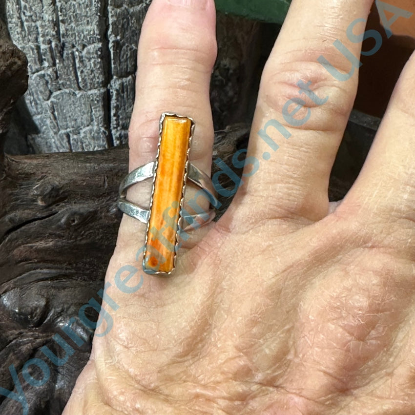 Navajo Sterling Silver Orange Tigers Eye Long Ring Size 6 Juan Abeyta