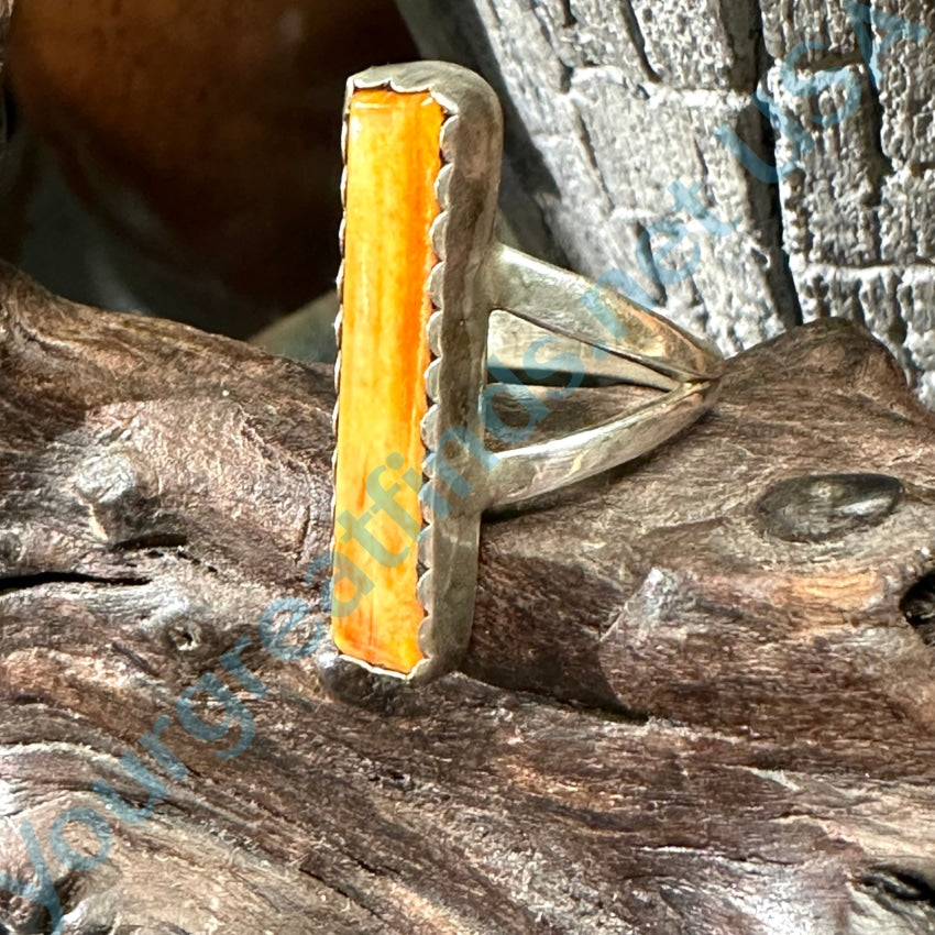 Navajo Sterling Silver Orange Tigers Eye Long Ring Size 6 Juan Abeyta