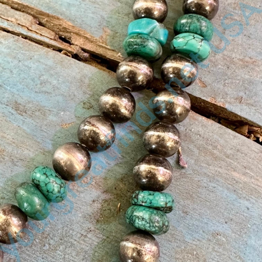 Navajo Sterling Silver Pearl Beads Turquoise Naja Necklace