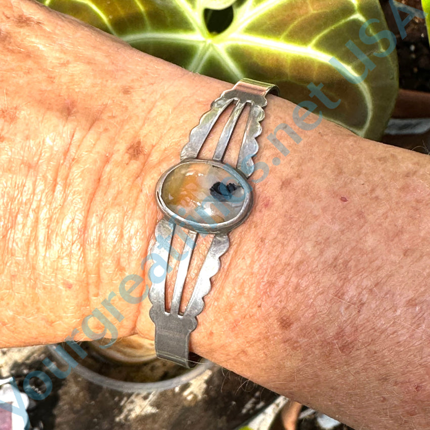 Navajo Sterling Silver Picture Agate Bracelet Fred Harvey Era