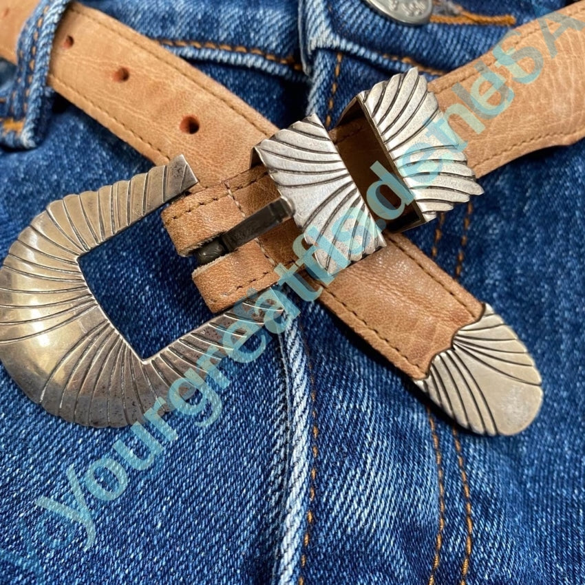 Navajo Sterling Silver Ranger Buckle Set Cole Haan Leather Belt Yourgreatfinds