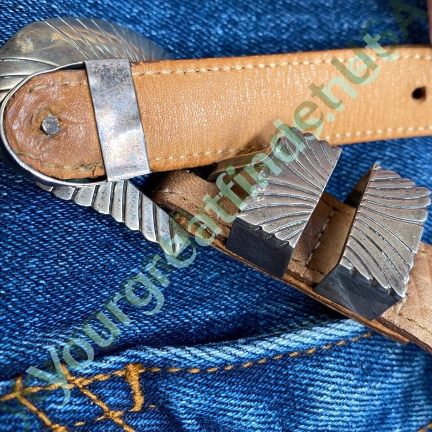 Navajo Sterling Silver Ranger Buckle Set Cole Haan Leather Belt Yourgreatfinds